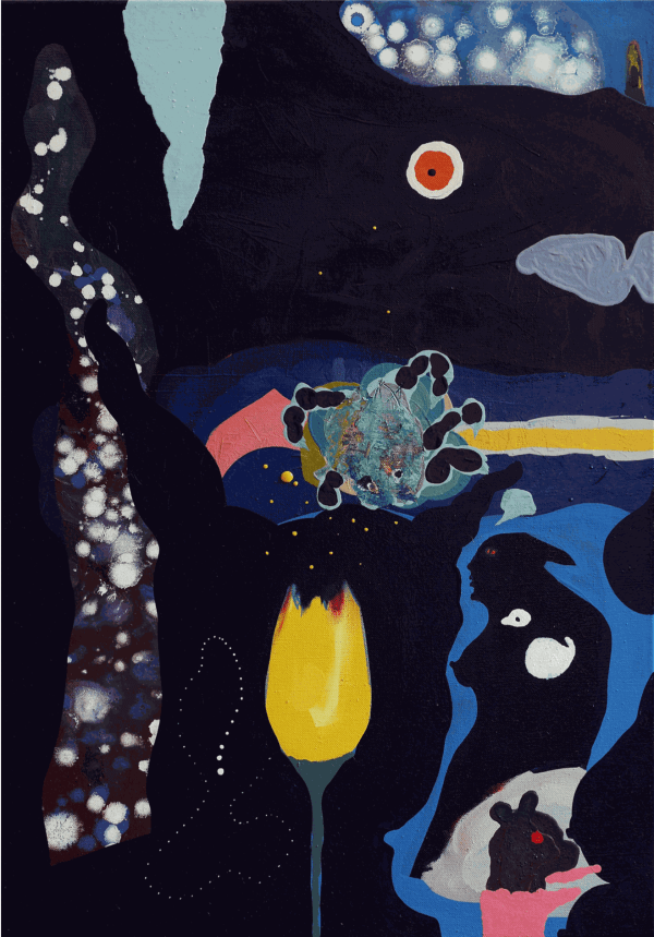 Dune 2019 Gouache, resin, egg tempera, dispersion, cop- per oxidation, oil on canvas 100 x 70 cm