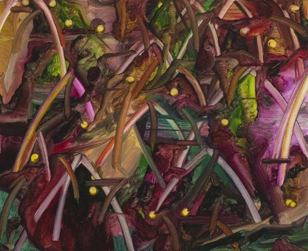 The work is painted onto 18mm primed plywood which is mounted onto a wood battened frame. alt="pod architecture living space abstract rainbow purple light spots"