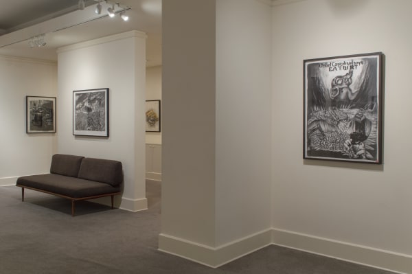 Installation photos of the exhibition "Sue Coe: It Can Happen Here," Galerie St. Etienne, New York, September 14 through December 30, 2020