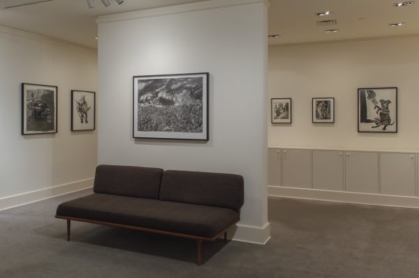 Installation photos of the exhibition "Sue Coe: It Can Happen Here," Galerie St. Etienne, New York, September 14 through December 30, 2020