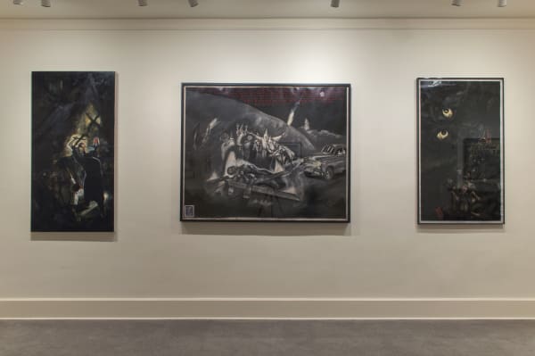 Installation photos of the exhibition "Sue Coe: It Can Happen Here," Galerie St. Etienne, New York, September 14 through December 30, 2020