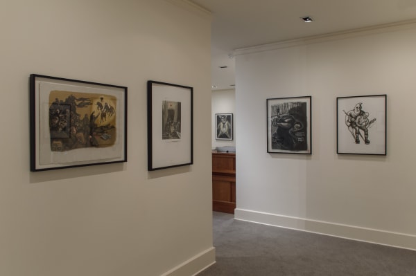 Installation photos of the exhibition "Sue Coe: It Can Happen Here," Galerie St. Etienne, New York, September 14 through December 30, 2020