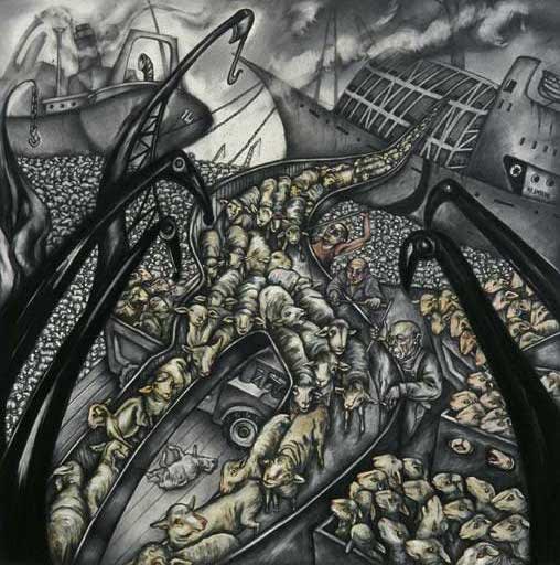 Unloading, 2004. Graphite, gouache, and watercolor on heavy white Strathmore Bristol board. 29 x 23 in (73.7 x 58.4 cm)