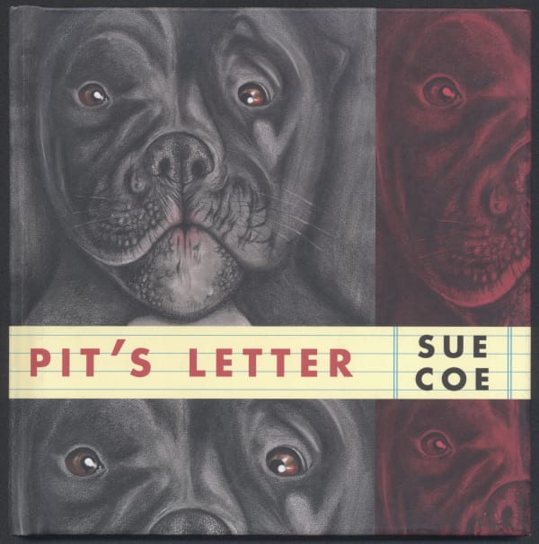 Cover of Coe's book PIt's Letter features an image of a pitbull with the title of the book in red