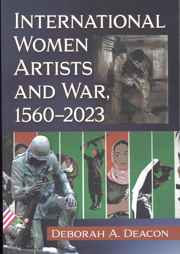The cover of the book features different war-themed works by different female artists