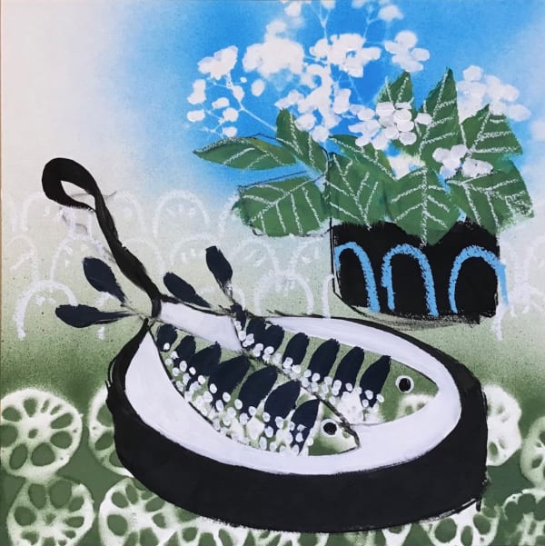 Relton Marine Two little fish, 2024 Acrylic on paper, framed in white 50 x 50cm