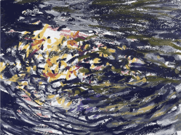 Nick Schlee, Glare of sun on fast stream, Orange