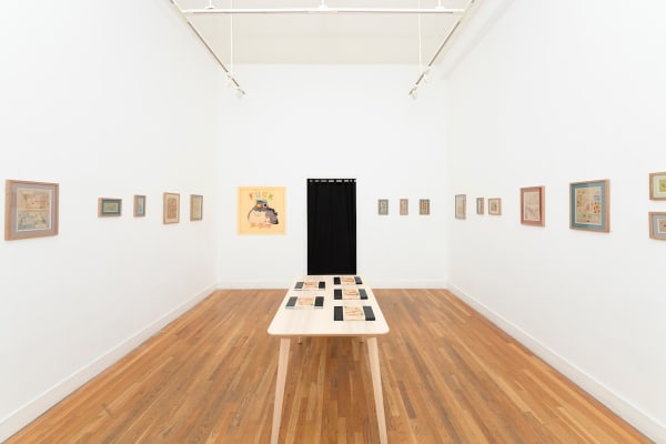 Installation shot of Felicia Chiao exhibition with center table