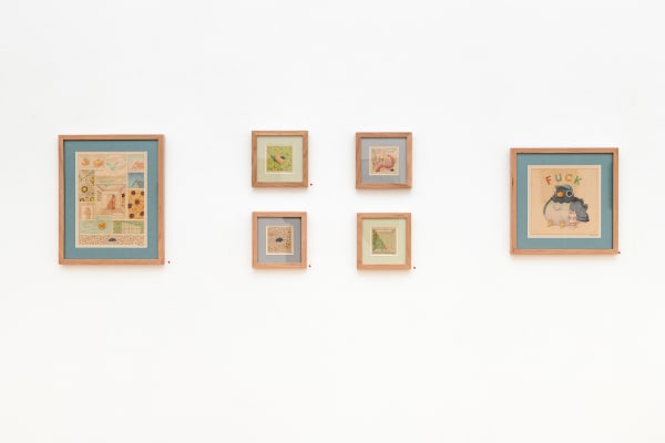 framed illustrations from Felicia Chiao exhibition