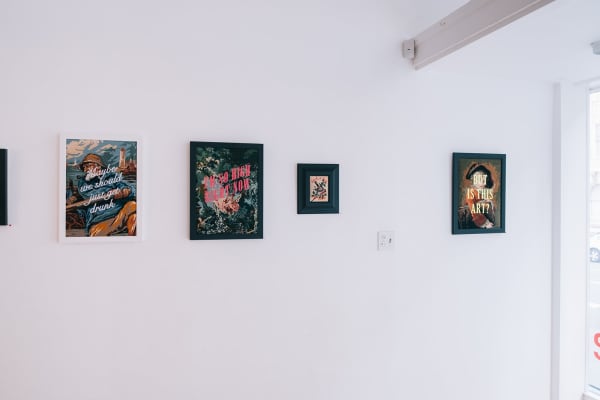 install shot of embroidered artworks by MC Marquis