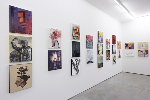 Installation image of 16 x 20 paintings in the Summer Group exhibition