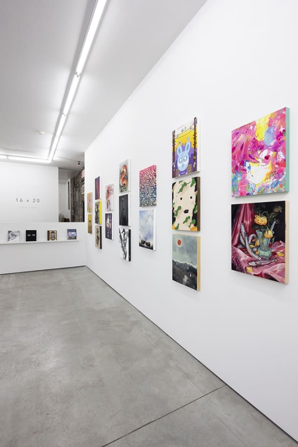 Installation image of 16 x 20 paintings in the Summer Group exhibition