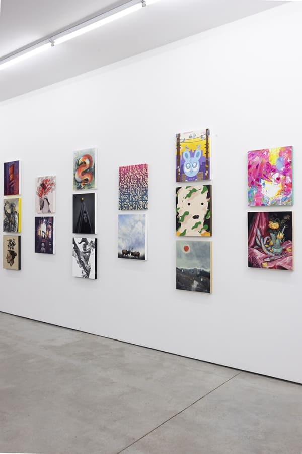 Installation image of 16 x 20 paintings in the Summer Group exhibition