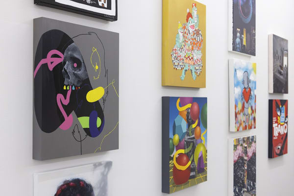 Installation image of 16 x 20 paintings in the Summer Group exhibition