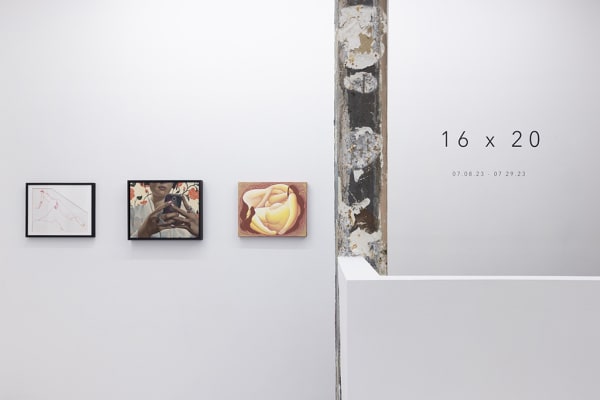 Installation image of 16 x 20 paintings in the Summer Group exhibition