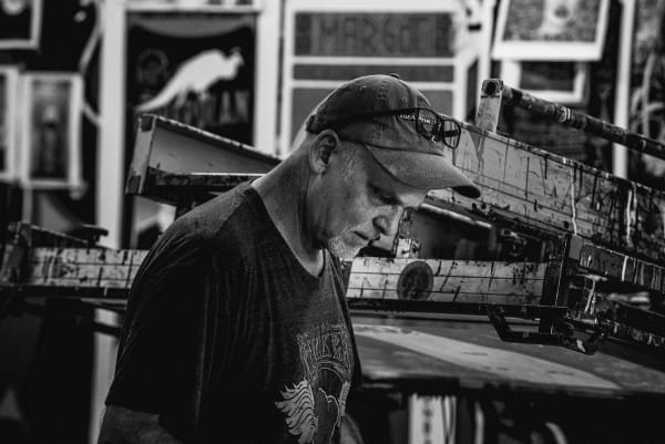Photograph of Chuck Sperry inside his print studio