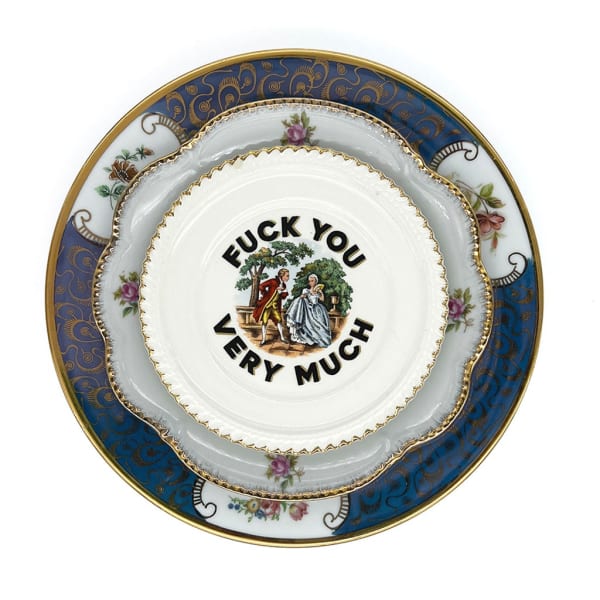 MC Marquis vintage plate with 'fuck you very much' written on it