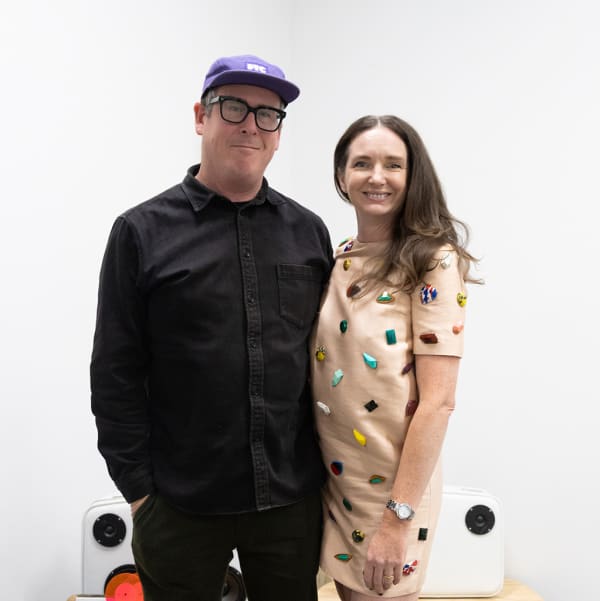 Photo from the opening reception of artist duo KeFe's opening reception for their show Music Island.