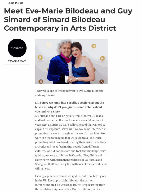 Meet Eve-Marie Bilodeau Guy Simard Simard Bilodeau Contemporary Downtown LA Arts District