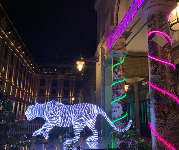 Chila Burman brings her eye-popping Punjabi neon extravaganza to Covent Garden's storefronts