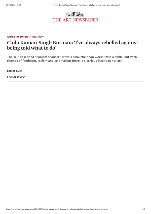 Chila Kumari Singh Burman: ‘I’ve always rebelled against being told what to do’, The self-described “Punjabi Scouser” artist’s colourful neon...