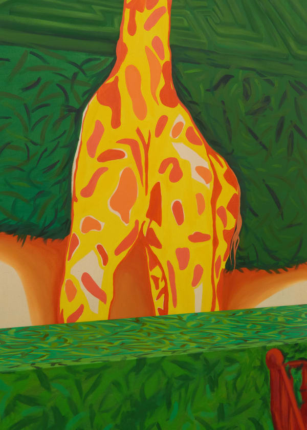 Célia Noverraz Detail Attention à la girafe qui parle 1, 2025 acrylic and oil on canvas 150 x 120 cm