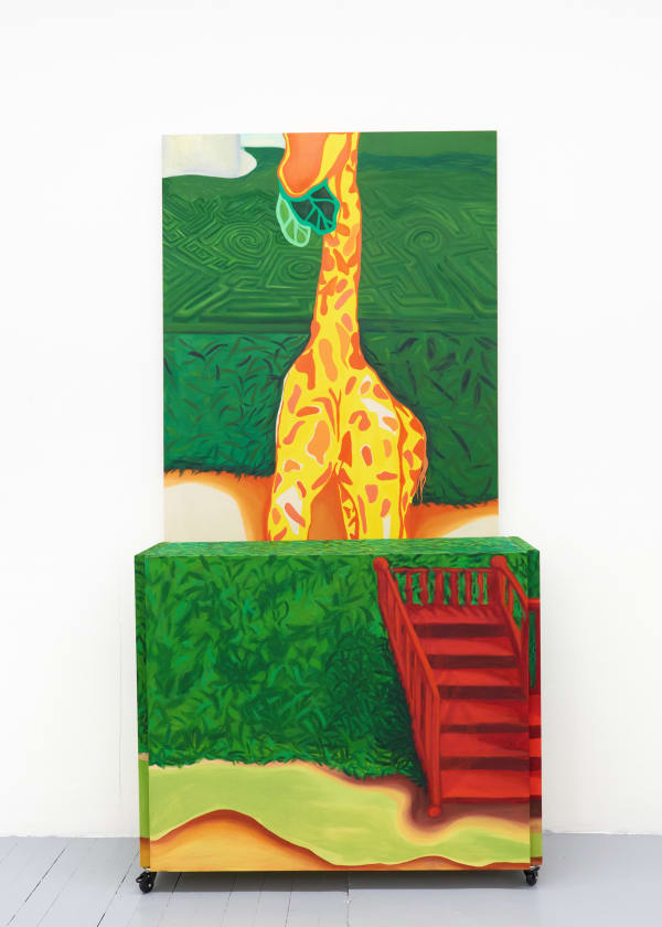 Célia Noverraz Attention à la girafe qui parle 1, 2025 acrylic and oil on canvas 250 x 120 cm