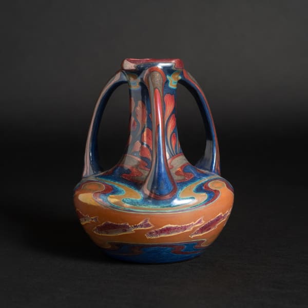 Galileo Chini, 3-Handled Fish Vase, c. 1898