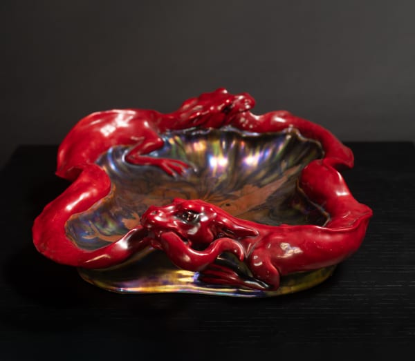 Zsolnay Pecs, Double Dragon Koi Pond Centerpiece, c. 1902