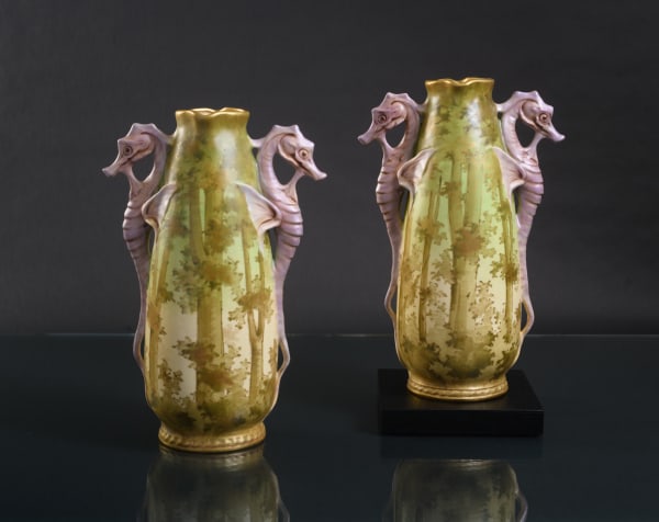 Amphora, Pair of Vases with Seahorse Handles, 1899-1900