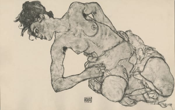 Egon Schiele, Kneeling Female Semi-Nude, 1917