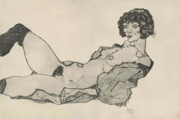 Egon Schiele, Reclining Nude w/Green Stockings, 1917