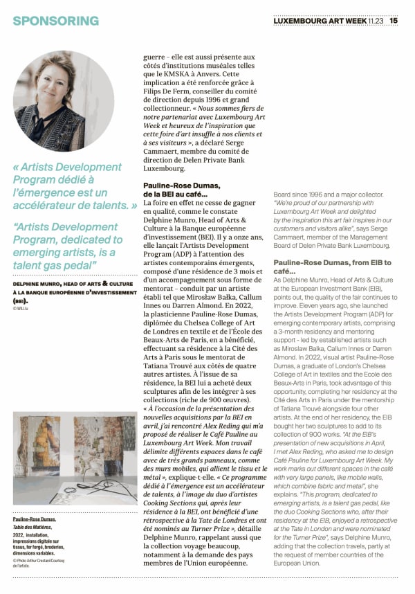 Luxembourg Art Week, Pauline-Rose Dumas, de la BEI au café...