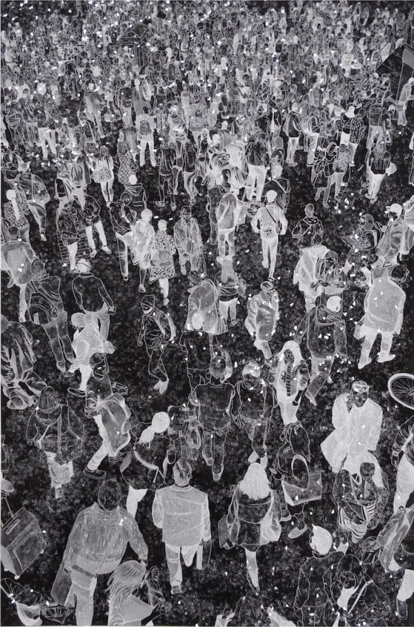 Arturo Garcia de las Heras People at Night Mix Media on Paper 27 1/2x20 7/8 in