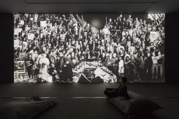 JR (French, born 1983) The Gun Chronicles, 2018. Installation view, La Maison Europeenne de la Photographie. Video, black and white, sound; 4 min. loop. © JR-ART.NET (Photo: Claire Dome, courtesy Perrotin)