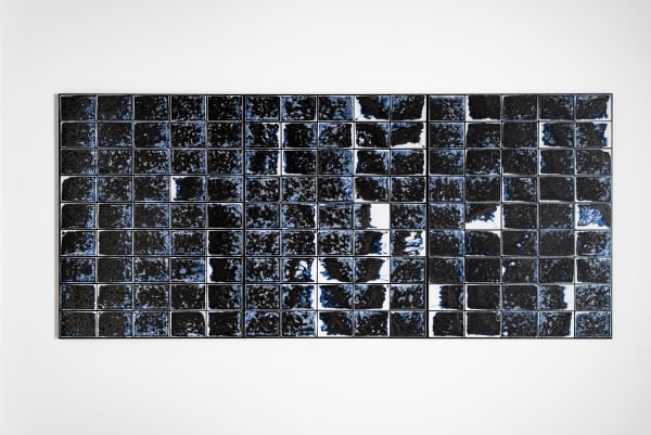 Kwak Hye-young Seeing the Sound of Rain 1122 2021 Clay, mixed media and rain fall imprint 117 x 264 x 2.7 cm