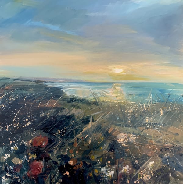 Last Light Oil, emulsion & gold leaf on wood panel 30 x 30 cm Sarah Carrington