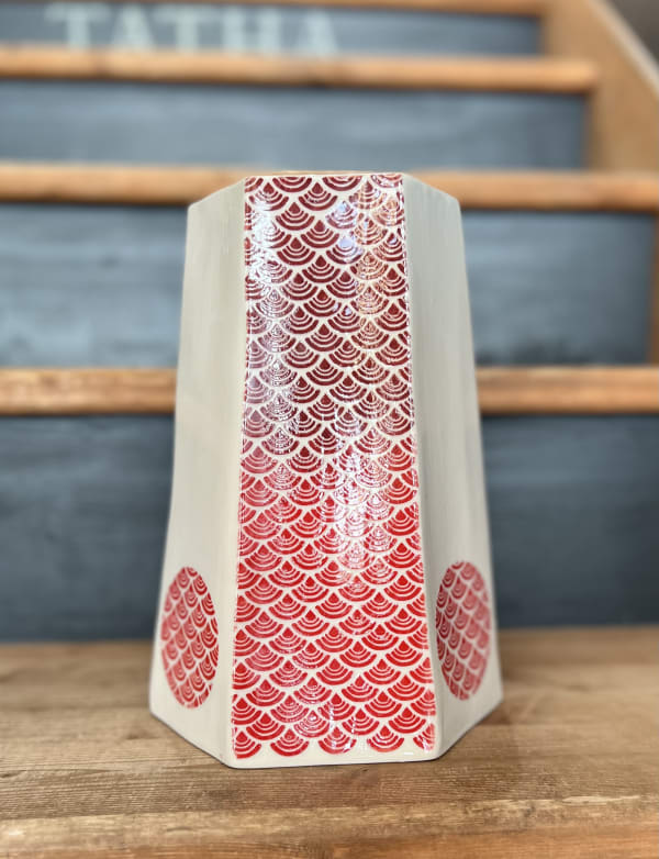 Large Origami Vase Japanese Wave Red, 2022 Porcelain clay 25 x 17cm Saya McNairn-Yanagi