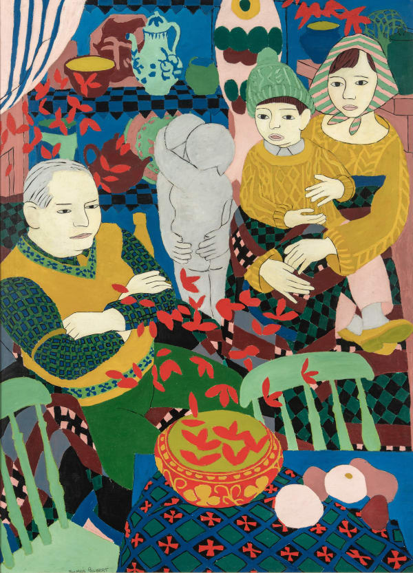 People in a Kitchen, 1968 Oil on Board 122x89cm Norman Gilbert