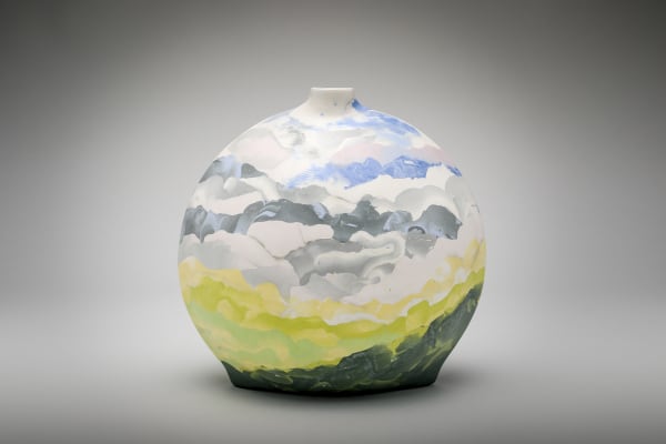 Country Walk Bottle Coloured porcelain and silver Kintsugi 14cms x 9cms x 20cms Judy McKenzie