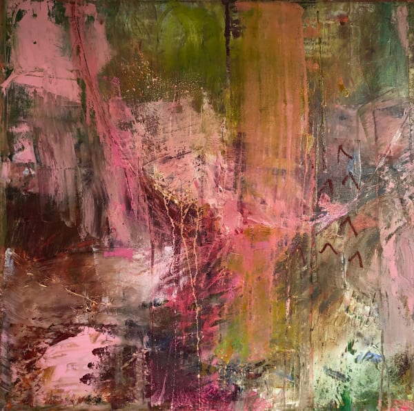 Allt à Baithaich, 2022 Acrylic & oil pastel on canvas 61 x 61cm Jane Wheeler