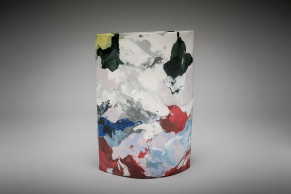 Flamingo Lake Porcelain Nerikomi tall vase Coloured porcelain 19cms x 13cms x 7.5 Judy McKenzie