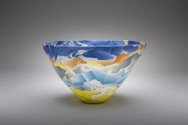 Beach Sunset Porcelain Nerikomi bowl Coloured porcelain with silver Kintsugi 23cms x 14 cms Judy McKenzie
