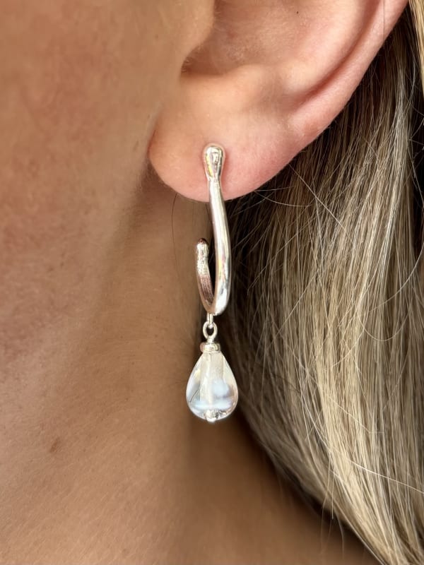 Imogen Moran, Teardrop Hoops (white beads)
