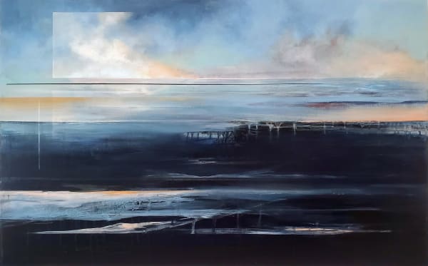 Tidal Glitch, 2024 Ink, gesso and acrylic on panel 50 x 80cm Connie Liebschner