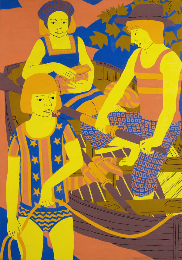 Two Boys Mooring a boat, 1977 Oil on Board 122x76cm Norman Gilbert