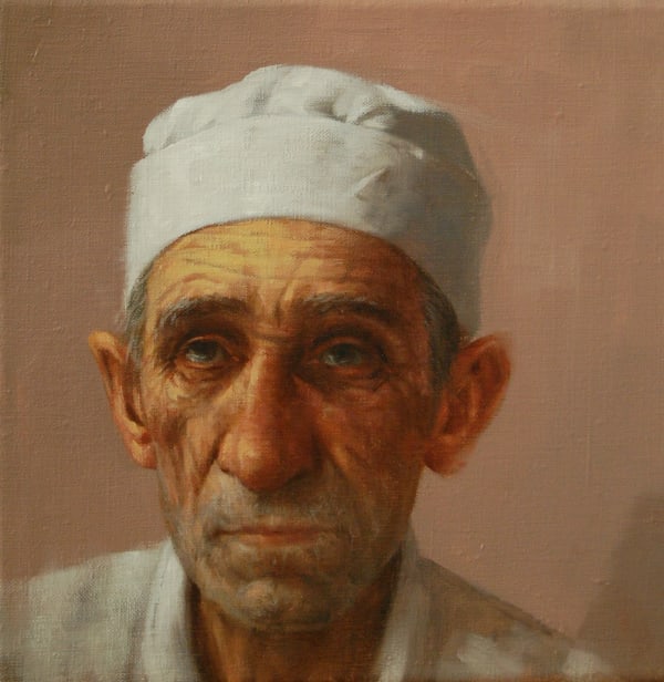 Senior Chef Oil on Canvas 25x25cm Graeme Wilcox