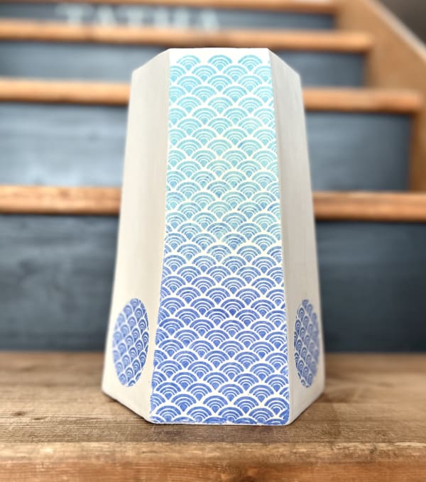 Large Origami Vase Japanese Wave Blue, 2022 Porcelain clay 25 x 17cm Saya McNairn-Yanagi
