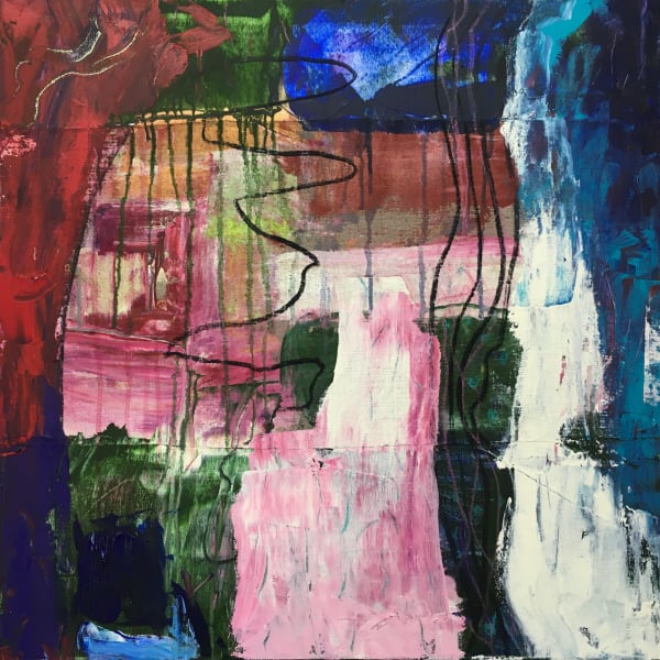 River Mouth Beach, 2022 Acrylic, charcoal, water soluble crayon & linen on canvas 61 x 61cm Jane Wheeler