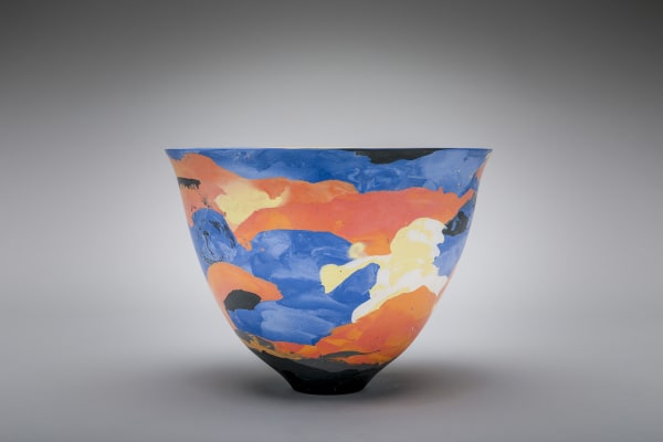 Stormy Sunset Porcelain Nerikomi bowl Coloured porcelain 16cms x 12 cms Judy McKenzie